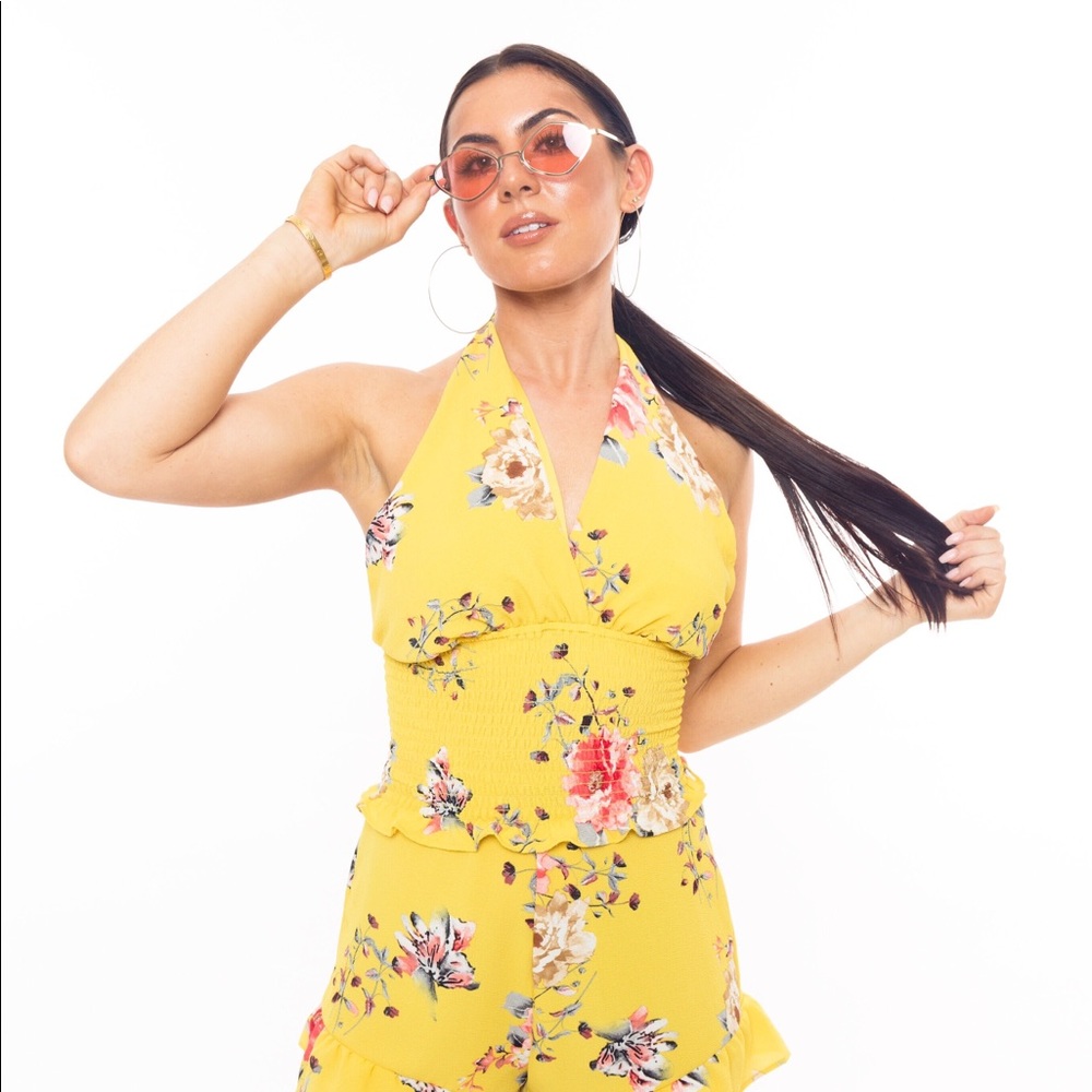 Yellow floral ruched set